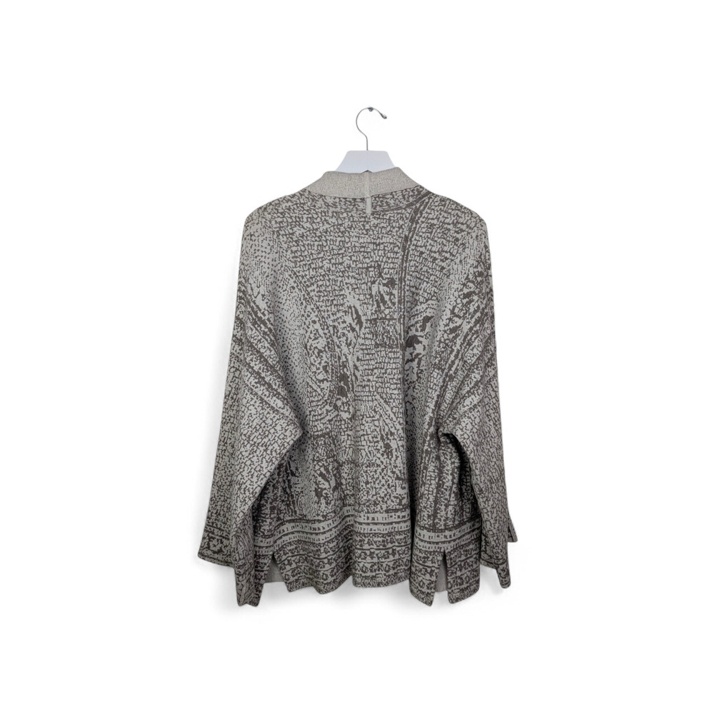 J. JILL pureJill Knit Jacquard Cotton Blend Open Cardigan Taupe Ivory - Size XL - Picture 4 of 7